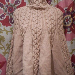 NEW SWEET GENERIS Tan Rayon/Poly Cable-Knit Poncho Sweater S/M